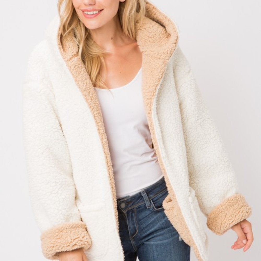 *1 LEFT* REVERSIBLE Soft Sherpa Open Front Jacket - Picture 4 of 8